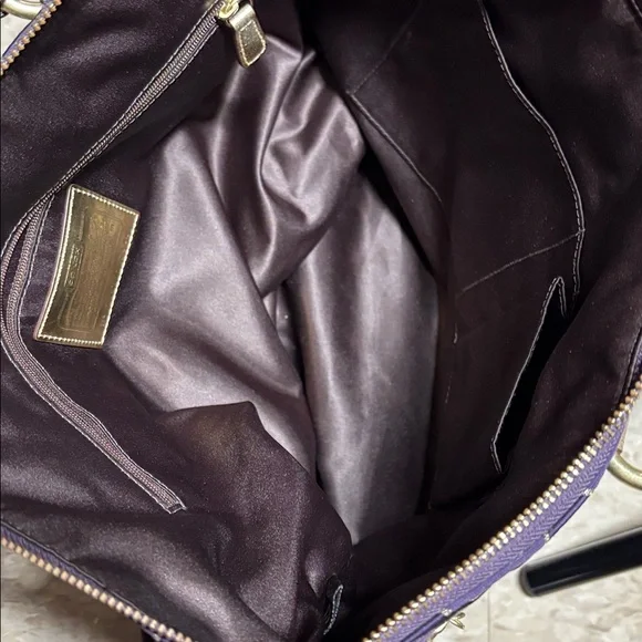Coach Poppy Collectiom Dark Purple/Gold  Tote with Sz (L) - Like NEW!! - Picture 7 of 11